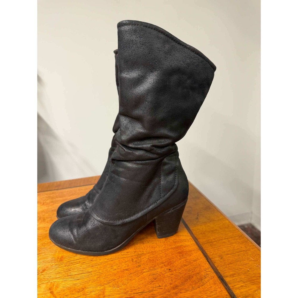 BareTraps Womens 8.5 Black Boots Areli Slouchy Block Heel Mid-Calf Edwardian